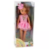 LEAN TOYS Puppe im rosa Kleid mit langen braunen Haaren und Blumenhaarnadel