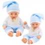 LEAN TOYS Babypuppe in blauen Schlafanzügen mit Bommelmütze 30 cm
