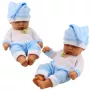 LEAN TOYS Schlafende Babypuppe in blauen Schlafanzügen mit Bommelmütze