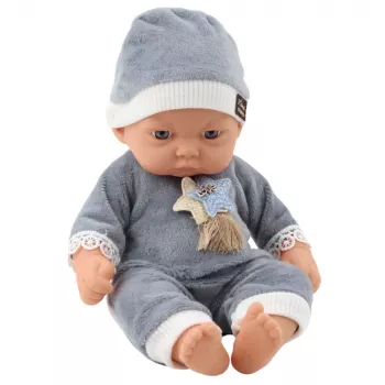 LEAN TOYS Babypuppe im grauen Schlafanzug mit Sternenmütze