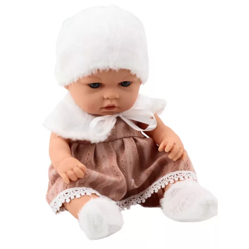 LEAN TOYS Babypuppe Beiges Kleid Hut Kragen Socken