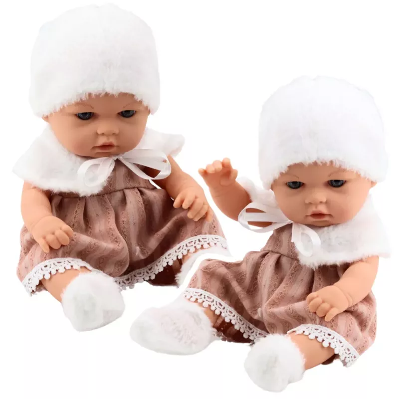 LEAN TOYS Babypuppe Beiges Kleid Hut Kragen Socken