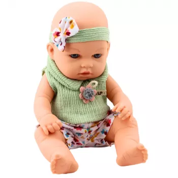 LEAN TOYS Babypuppe mit grünem Blumenkleid und Haarband mit Schleife