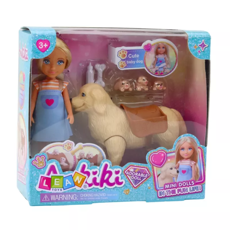 LEAN TOYS Ankiki Mini-Puppe mit Set mit Tasche, Welpen, Knochen