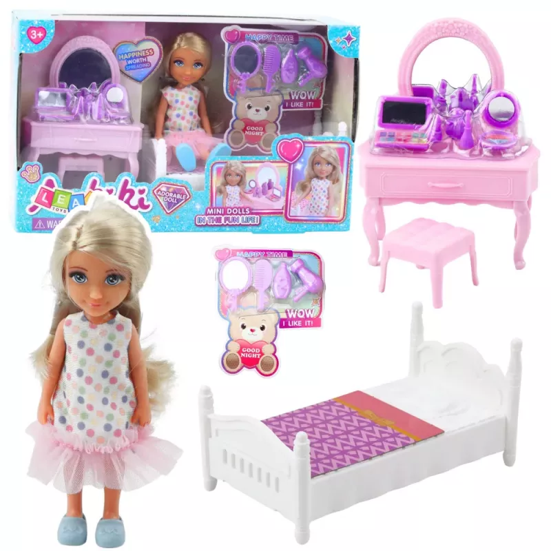 LEAN TOYS Ankiki Puppenset mit Bettchen, Frisiertisch und Zubehör