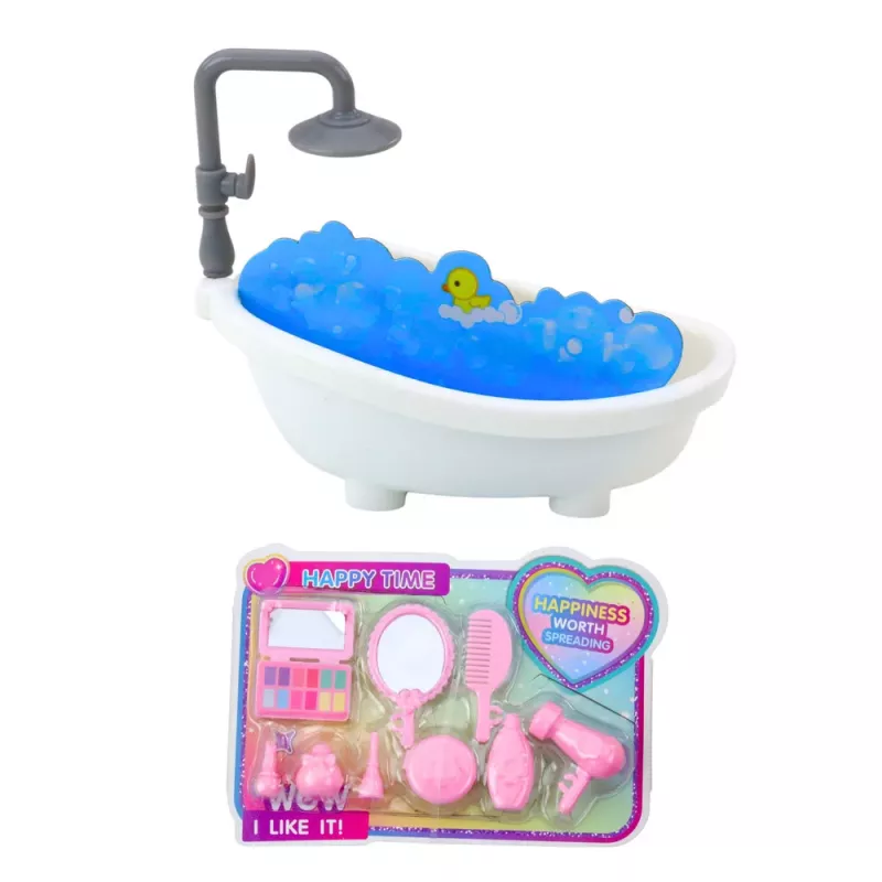 LEAN TOYS Ankiki Mini-Puppen-Set mit Badewanne und Pflegezubehör