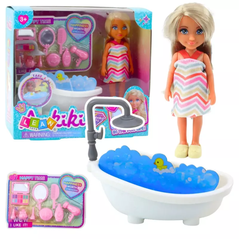 LEAN TOYS Ankiki Mini-Puppen-Set mit Badewanne und Pflegezubehör