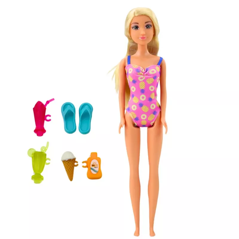LEAN TOYS Anlily Puppen-Set am Strand Pool Palme Zubehör 8 Teile