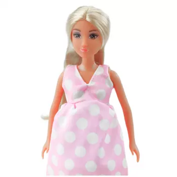 LEAN TOYS Anlily Schwangere Puppe Hellrosa Polka-Dot-Kleid Lange Haare