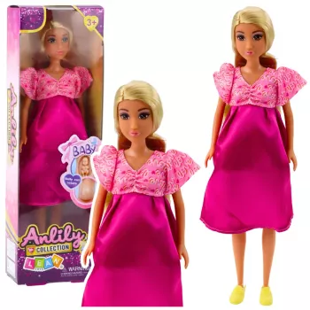 LEAN TOYS Anlily Schwangere Puppe Rosa Satin Kleid Lange Haare