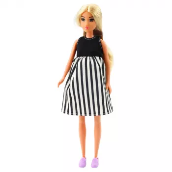 LEAN TOYS Anlily Schwangere Puppe im schwarz-weiß gestreiften Kleid Baby