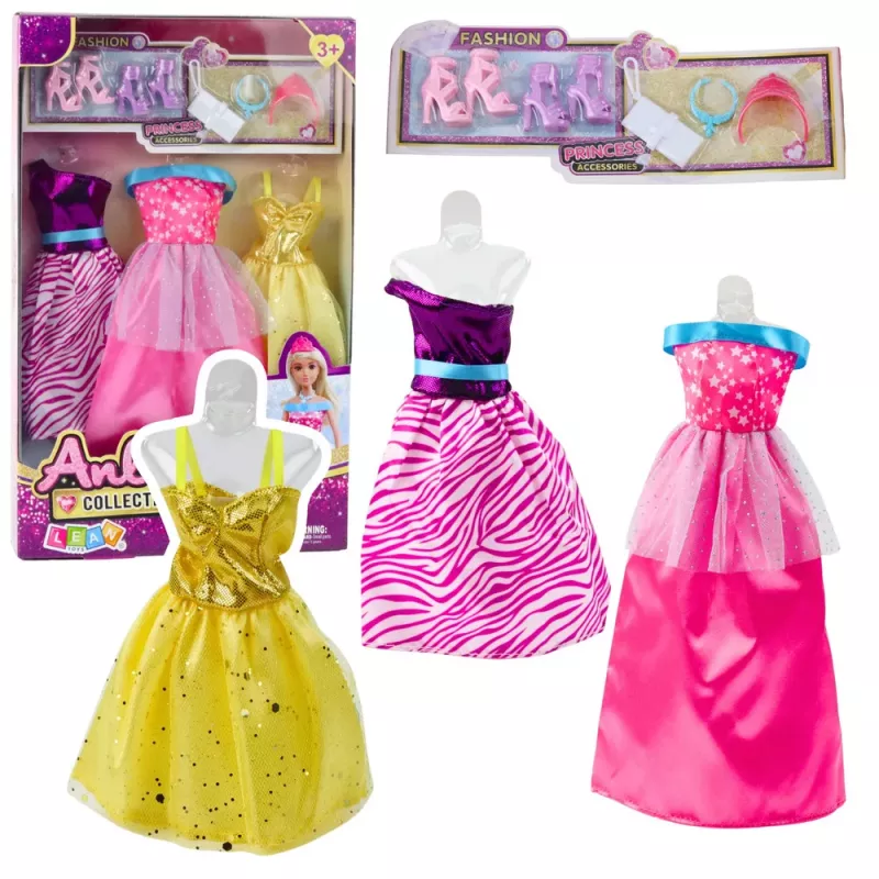LEAN TOYS Anlily Puppenkleid-Set Schuhe Handtasche Kronen Accessoires 8-teilig