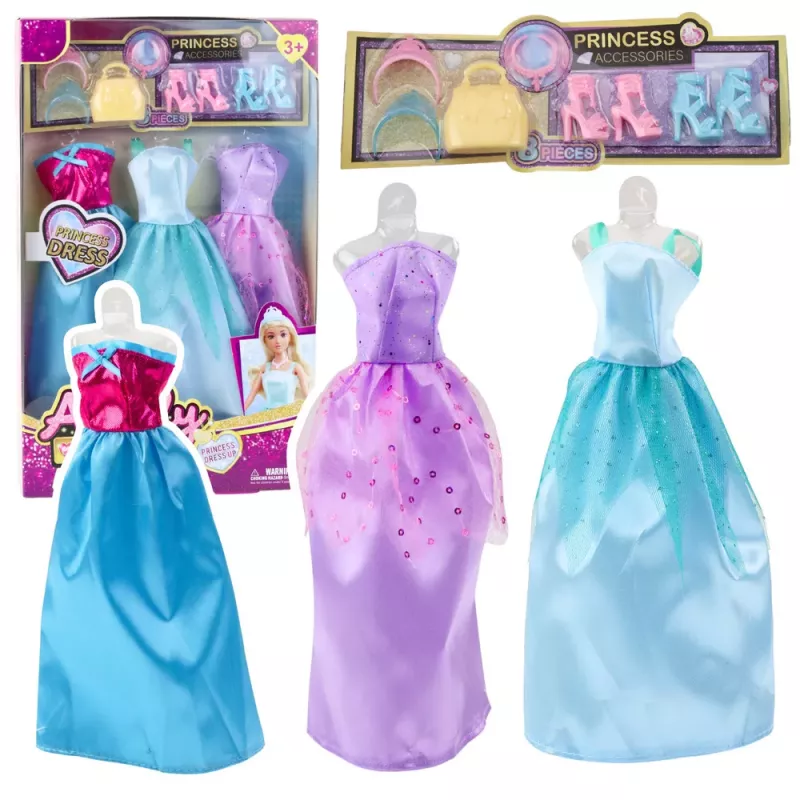 LEAN TOYS Anlily Puppenkleid-Set mit Schuhen, Handtasche, Kronen, Accessoires, 9-teilig