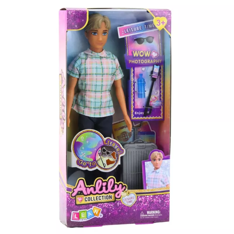 LEAN TOYS Anlily Puppe Junge Zubehör Koffer Selfie-Stick Brille Flasche