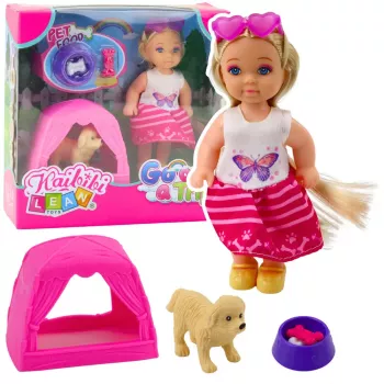 LEAN TOYS Mini-Puppen-Set mit Hund, Zelt und Zubehör