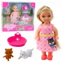 LEAN TOYS Mini-Puppen-Set mit Hund und Katzenbett und Futternapf
