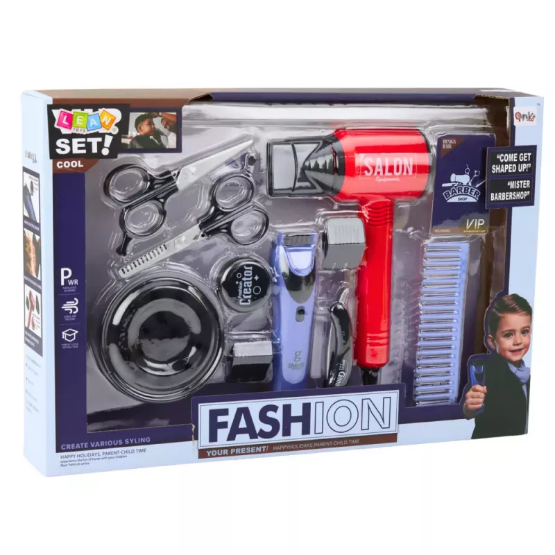 LEAN TOYS Friseurset für Jungen mit Haartrockner, Kämmen und Zubehör