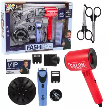 LEAN TOYS Friseurset für Jungen mit Haartrockner, Kämmen und Zubehör