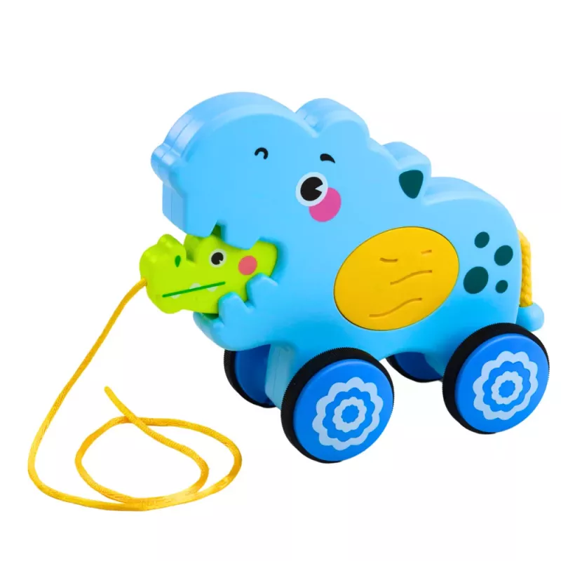 LEAN TOYS Nilpferd Nachziehspielzeug für Kleinkinder mit Geräuschen, Blau