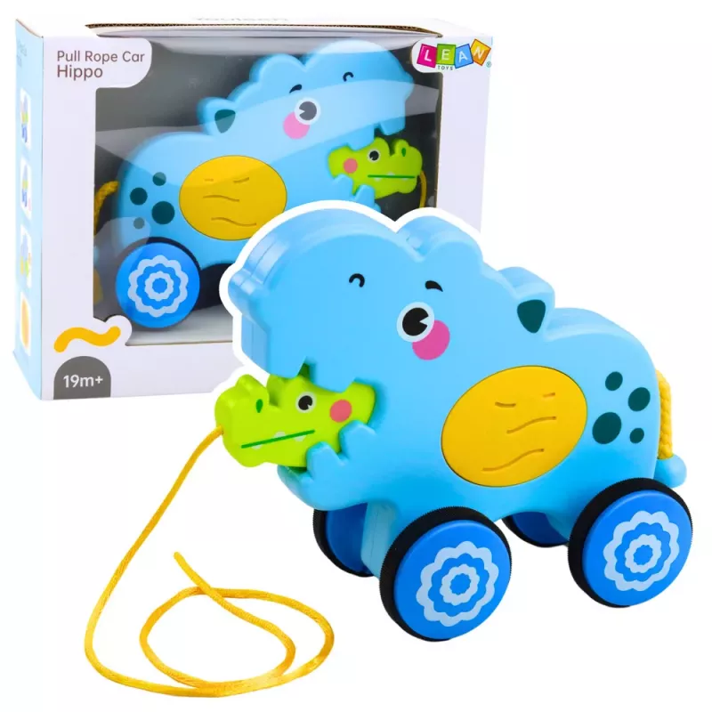 LEAN TOYS Nilpferd Nachziehspielzeug für Kleinkinder mit Geräuschen, Blau