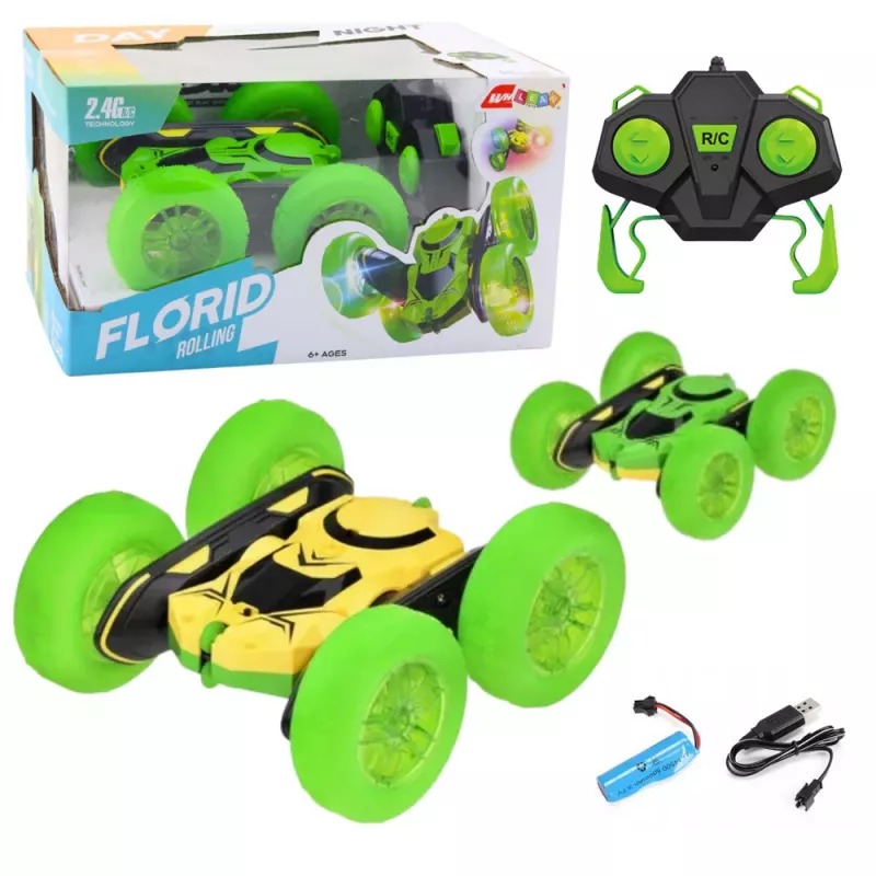LEAN TOYS Remote Control Stunt Car RC 360° Green