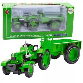 LEAN TOYS Metall-Traktor mit Anhänger Grün 1:18