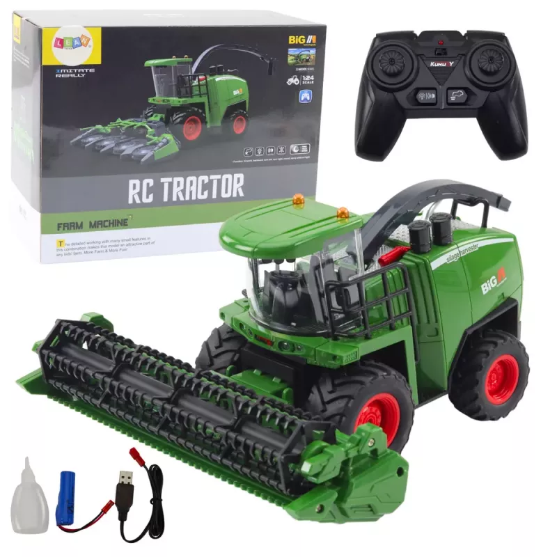 LEAN TOYS landwirtschaftlicher Mähdrescher mit Getreide- und Maisvorsatz, ferngesteuert RC 1:24
