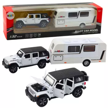 LEAN TOYS Set of Car Off-road Camper Metal Drive Lights Sounds White 1:32