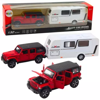 LEAN TOYS Set of Car Off-road Camper Metal Drive Lights Sounds Red 1:32