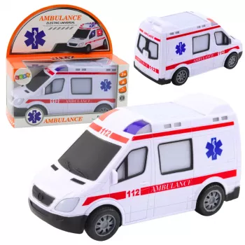 LEAN TOYS Batteriebetriebener Krankenwagen mit Licht und Sound - Weiß