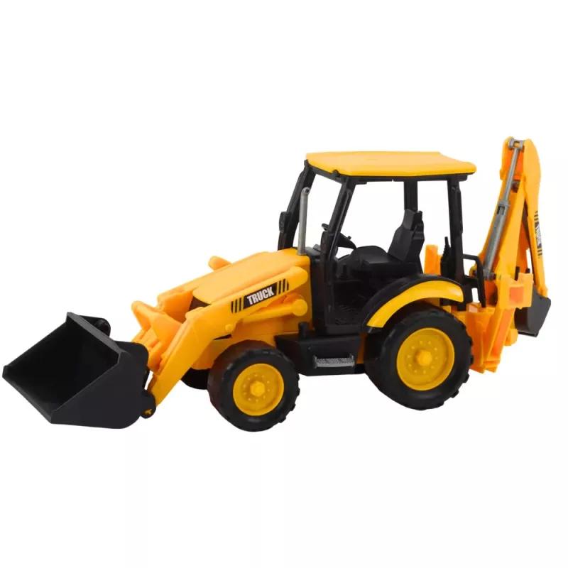 LEAN TOYS Zwei-Eimer-Bagger mobiles Baustellenfahrzeug Gelb