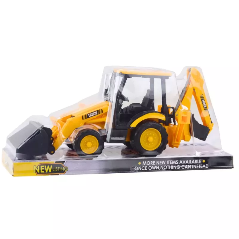 LEAN TOYS Zwei-Eimer-Bagger mobiles Baustellenfahrzeug Gelb