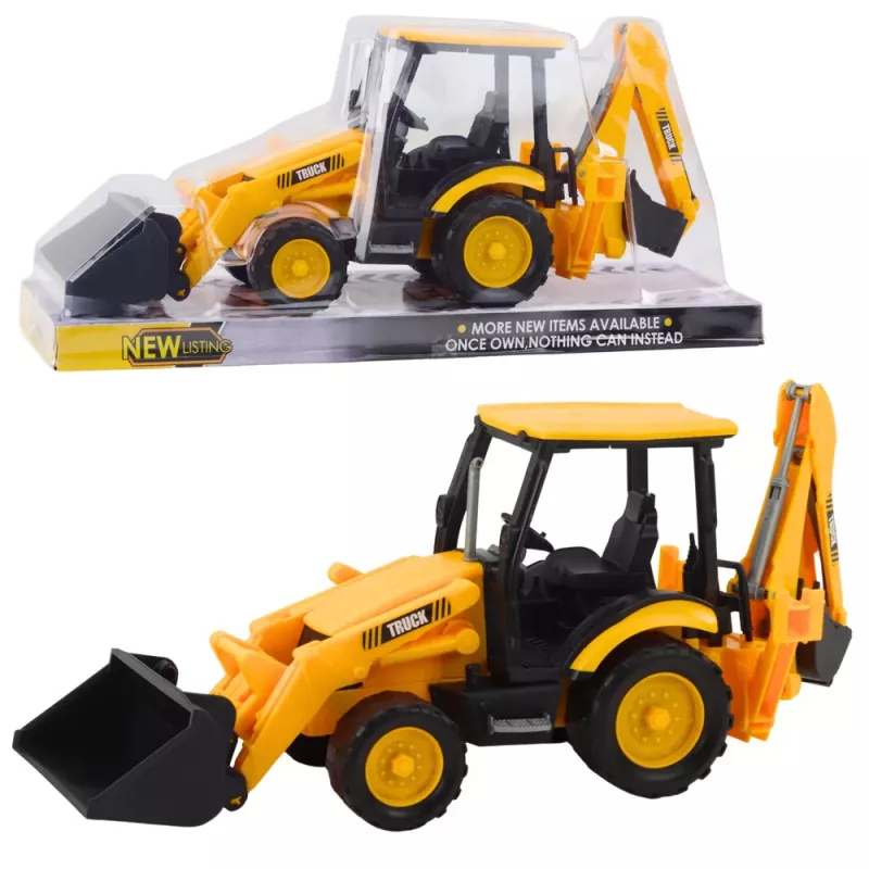 LEAN TOYS Zwei-Eimer-Bagger mobiles Baustellenfahrzeug Gelb