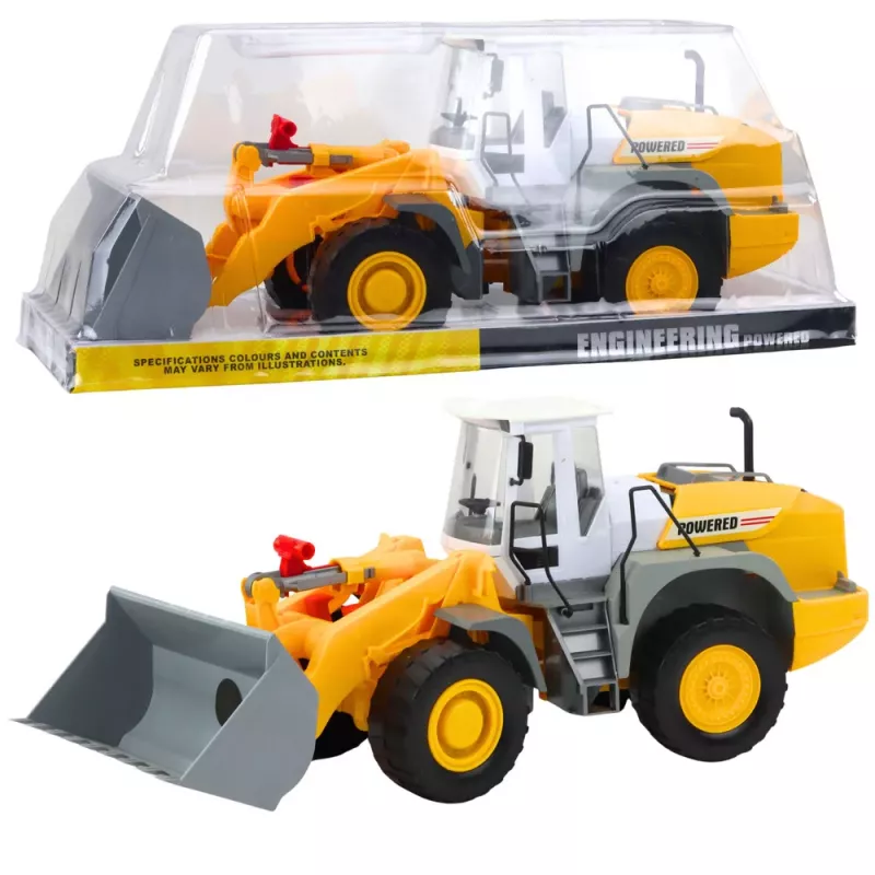 LEAN TOYS Bagger Baustellenfahrzeug Großer beweglicher Löffel Grau-Gelb