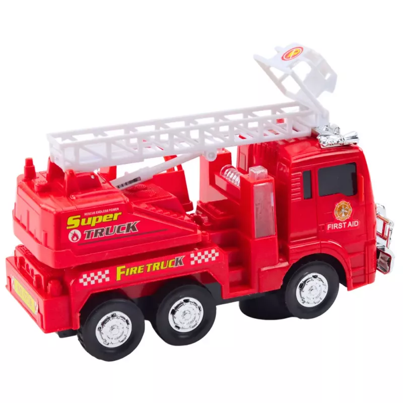 LEAN TOYS Feuerwehrauto mit ausziehbarer Leiter, Licht und Sound