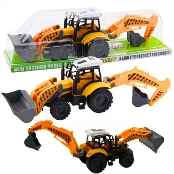 LEAN TOYS Großer Baggerlader landwirtschaftliches Baustellenfahrzeug mobil gelb