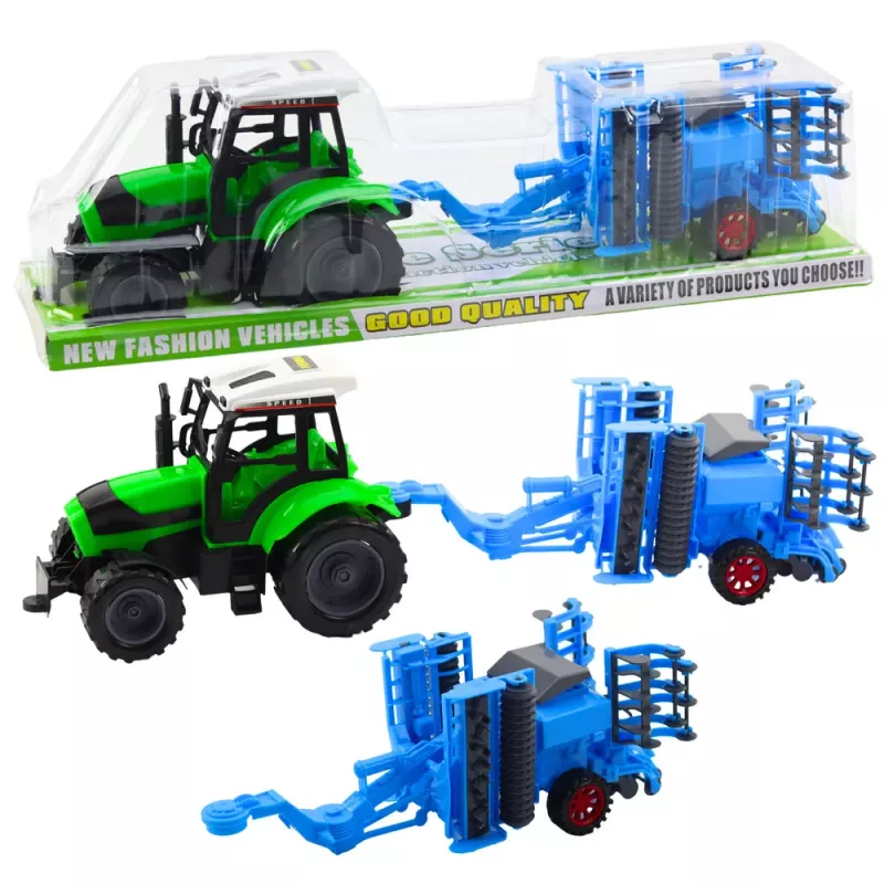 LEAN TOYS Großer Landwirtschaftstraktor-Set mit beweglicher Scheibenegge