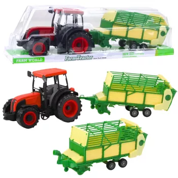 LEAN TOYS Agricultural Farm Tractor mit grün-gelbem Anhänger rot 50cm