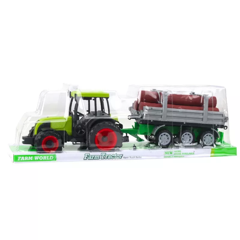 LEAN TOYS Grüner landwirtschaftlicher Traktor mit Anhänger für Baumstämme 47cm