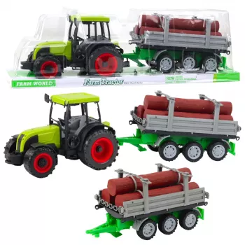 LEAN TOYS Grüner landwirtschaftlicher Traktor mit Anhänger für Baumstämme 47cm