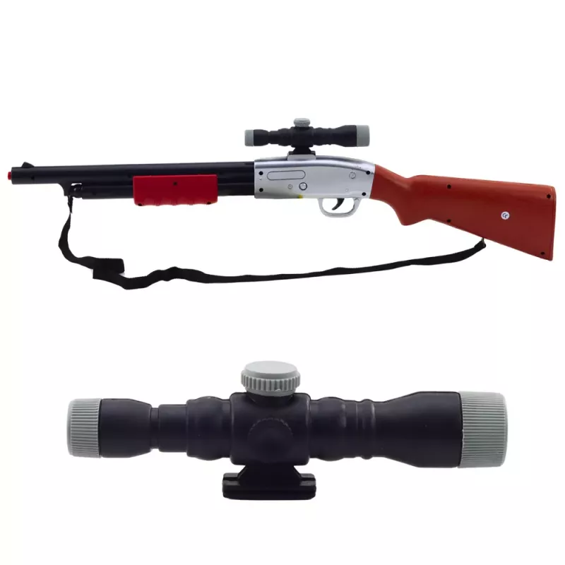 LEAN TOYS Gewehr Schrotflinte Requisite Schultergurt Zielfernrohr Braun Sound 65cm