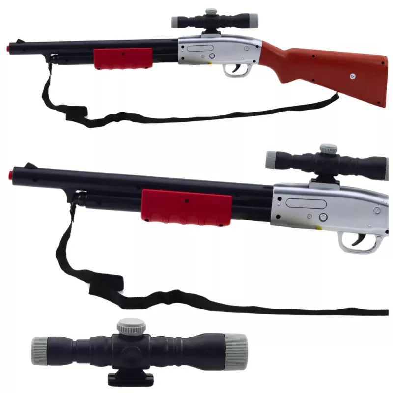 LEAN TOYS Gewehr Schrotflinte Requisite Schultergurt Zielfernrohr Braun Sound 65cm