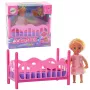 LEAN TOYS Mini Puppe im Schlafanzug-Set mit rosa Bett