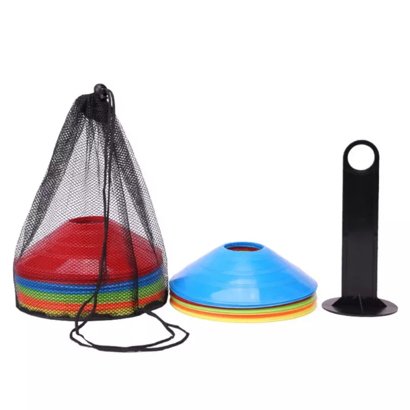 LEAN Trainingshütchen Set mit Ständer und Transportnetz, bunt, 50 Stück