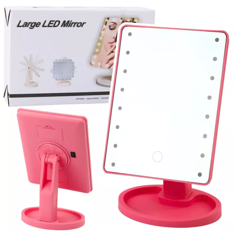 LEAN TOYS Kosmetikspiegel 16 LED-Dioden mit Ständer verstellbar Pink