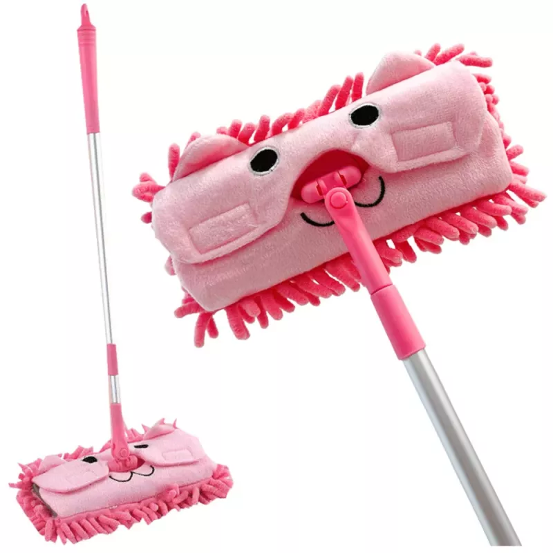 LEAN TOYS Kinderwischer mit Teleskopstiel Animal Pink