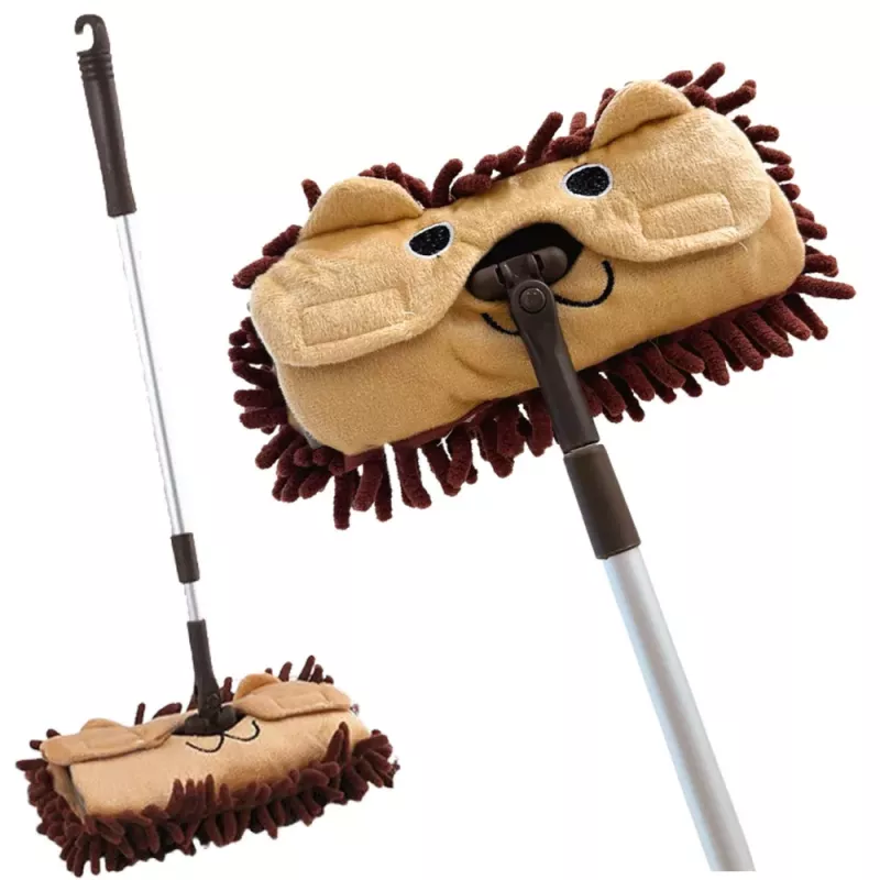 LEAN TOYS Kinderwischer mit Teleskopstiel Animal Braun
