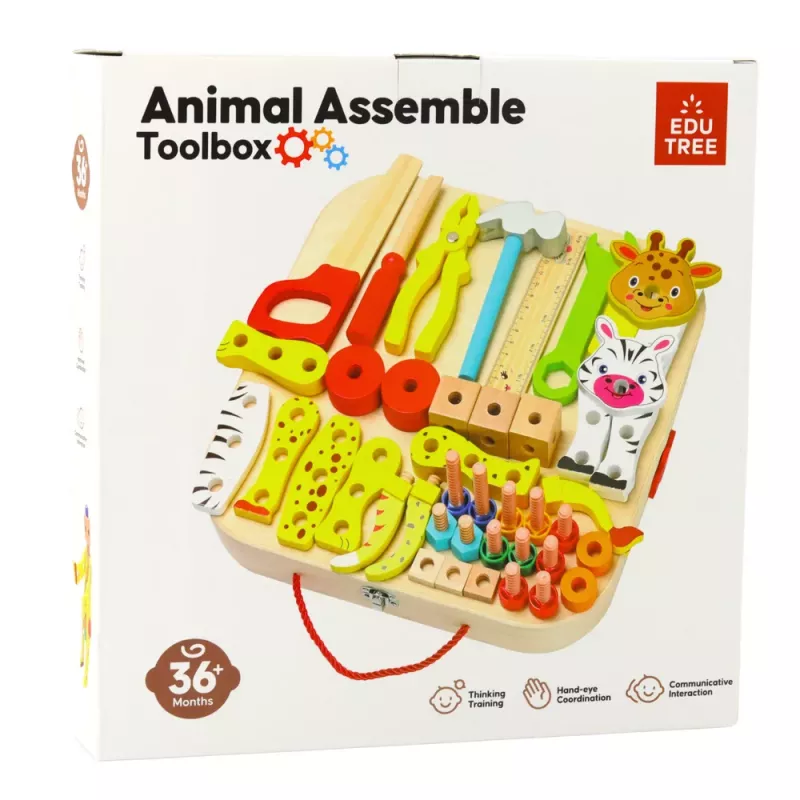 LEAN TOYS Holzbastelset Tiere zum Zusammenbauen im Koffer 59-teilig