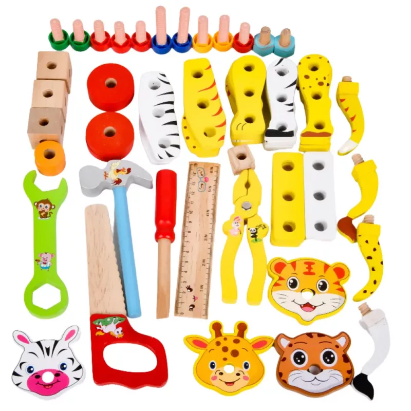 LEAN TOYS Holzbastelset Tiere zum Zusammenbauen im Koffer 59-teilig