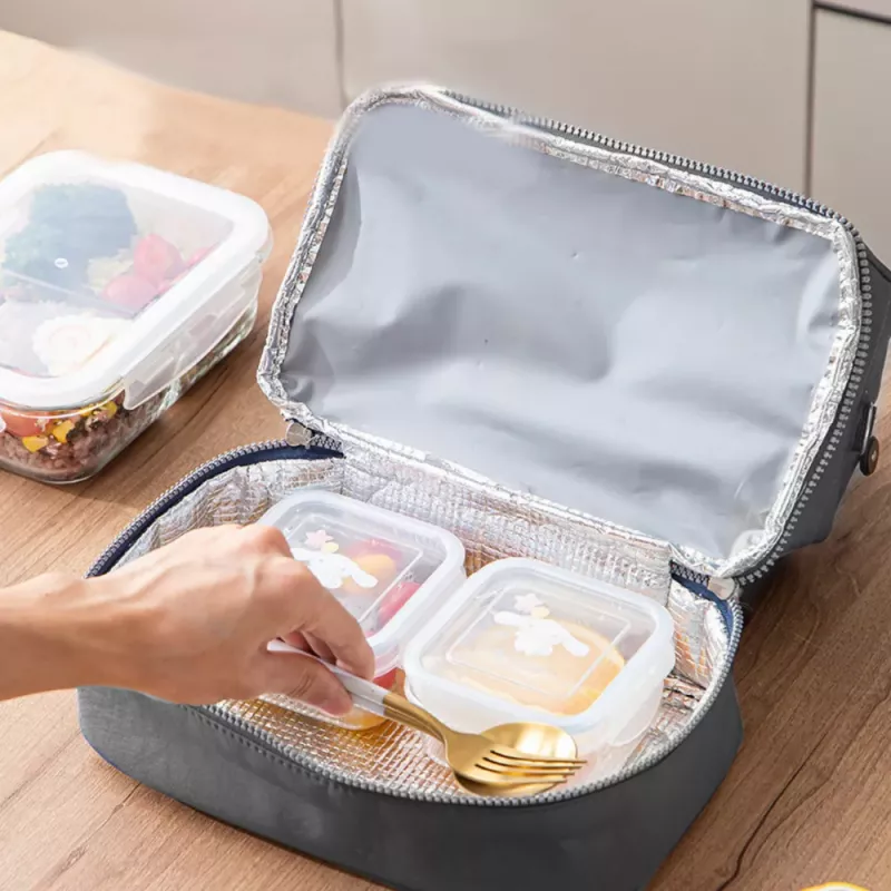 LEAN Thermische Isolier-Frühstückstasche mit verstellbarem Gürtel Silber 27cm